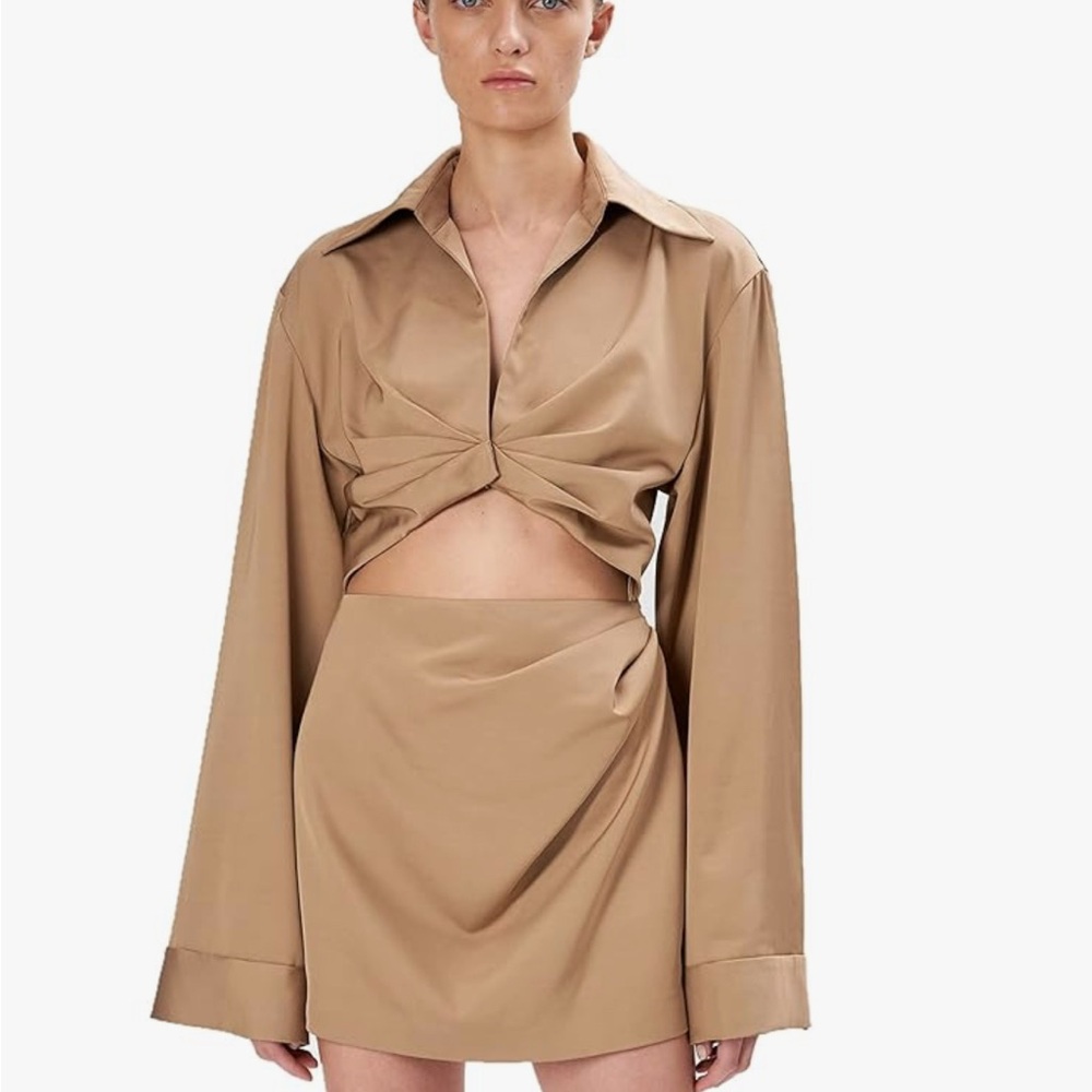 Ronny Kobo Tan Twist-Front Dress